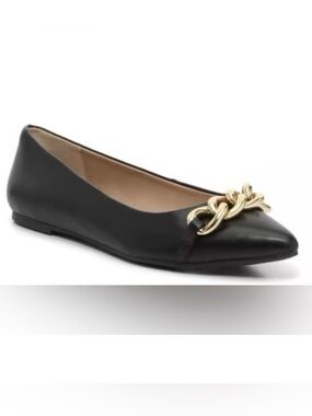 Mix No. 6 Black Incil Gold Chain Pointed Toe Ballet Flats Shoes Size 8